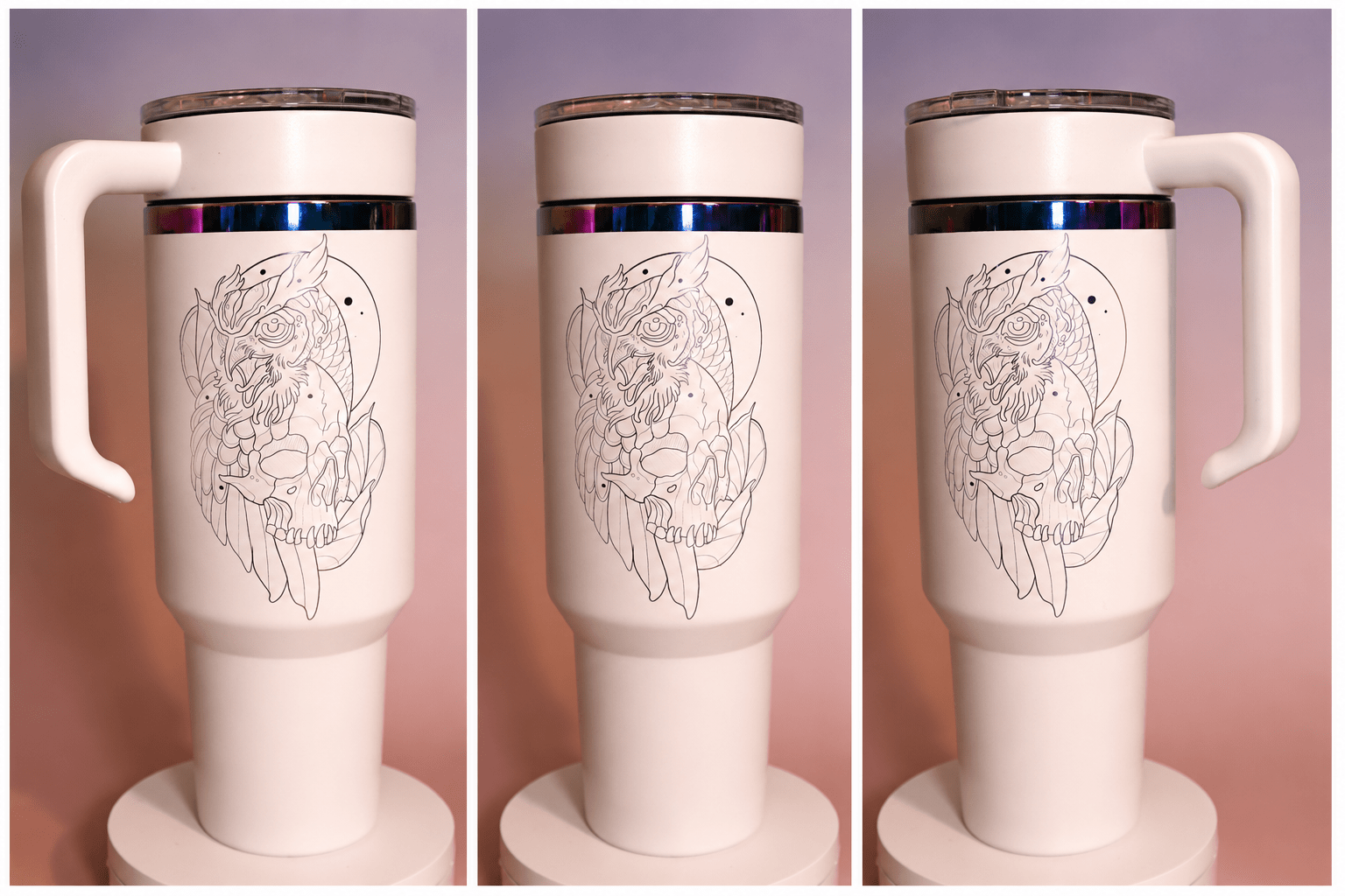 Skull and Owl – Artwork by Alex Bayless - tattootumblers